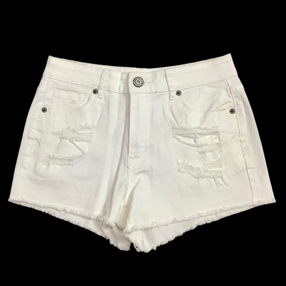 Women's Bethany Mota 2 XS Shorts White Jeans Denim Jean Cut Offs Rippec Torn New - Picture 6 of 9